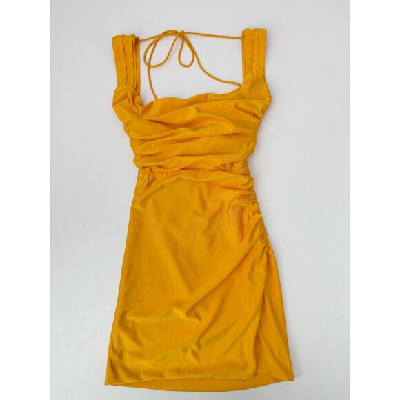 Lucy in the sky melina ruched bodycon mini dress orange - size XS - Picture 3 of 7